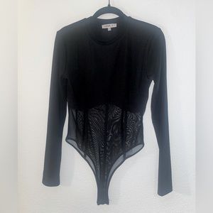 Love J Black Bodysuit with See Through Mesh